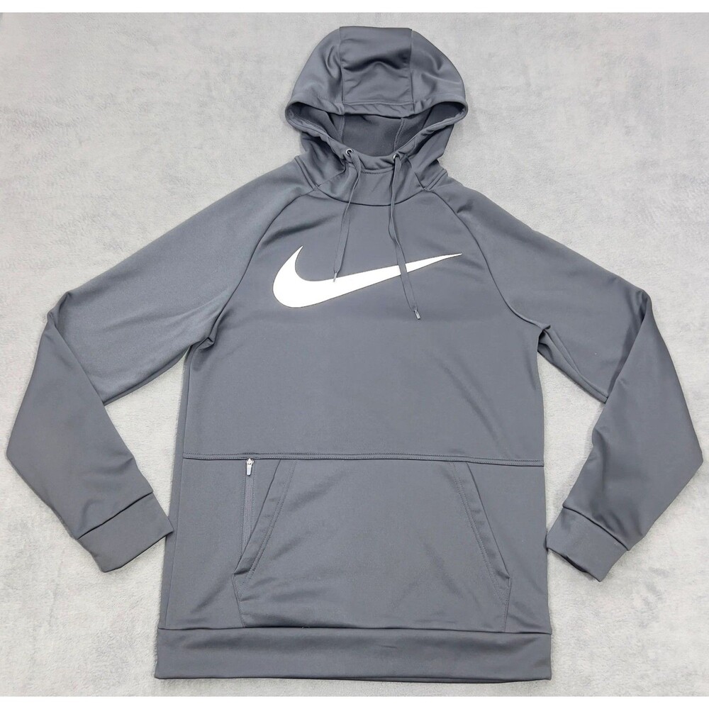 Nike Therma-Fit Mens Hoodie Pullover Sweatshirt Big Swoosh S‎ Black